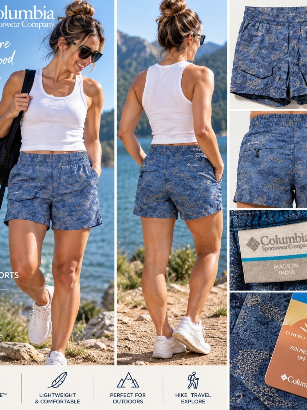 Columbia Blue Printed Lightweight Women's Outdoor Shorts